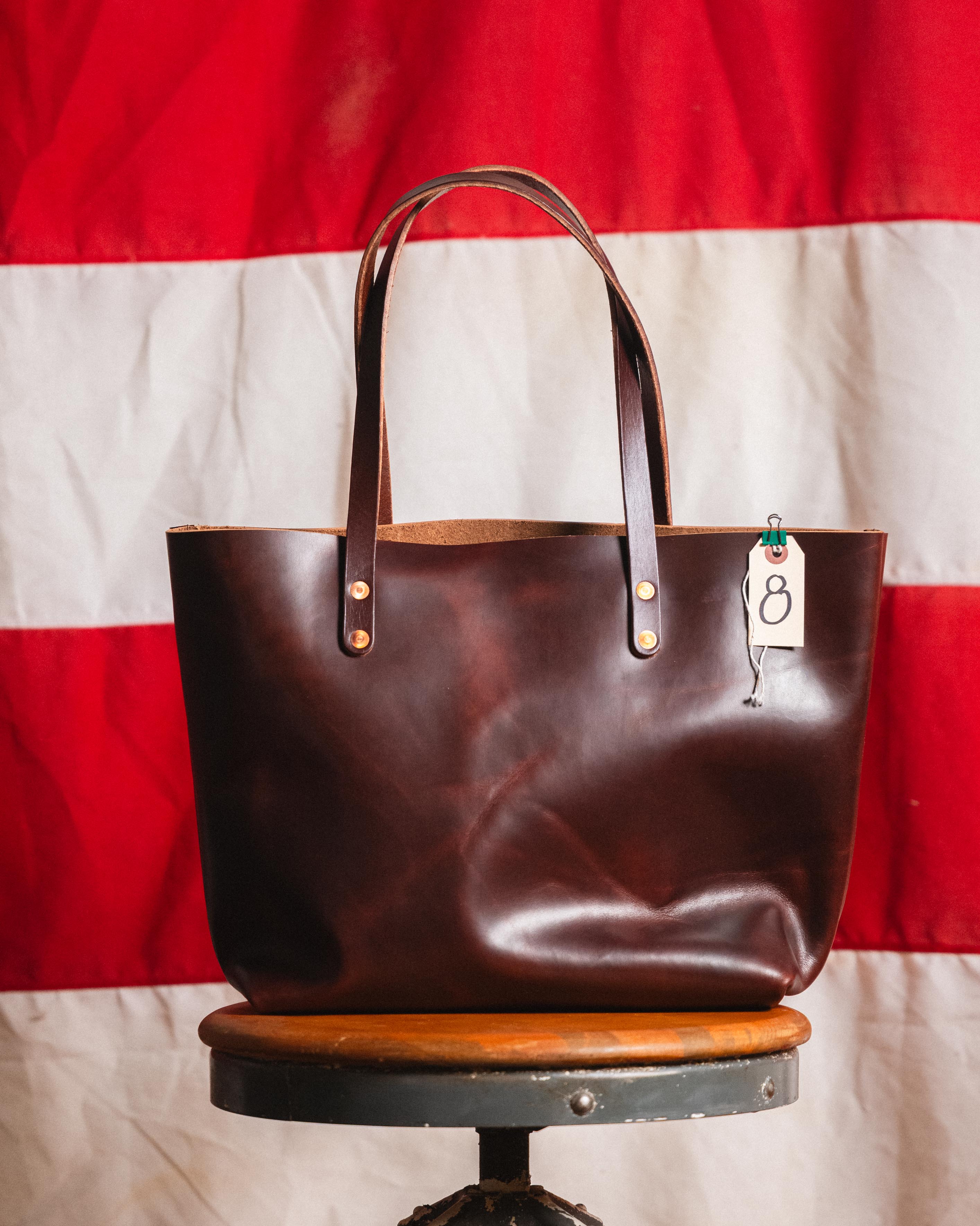 8. British Tan Double Shot East West Tote 9” handles