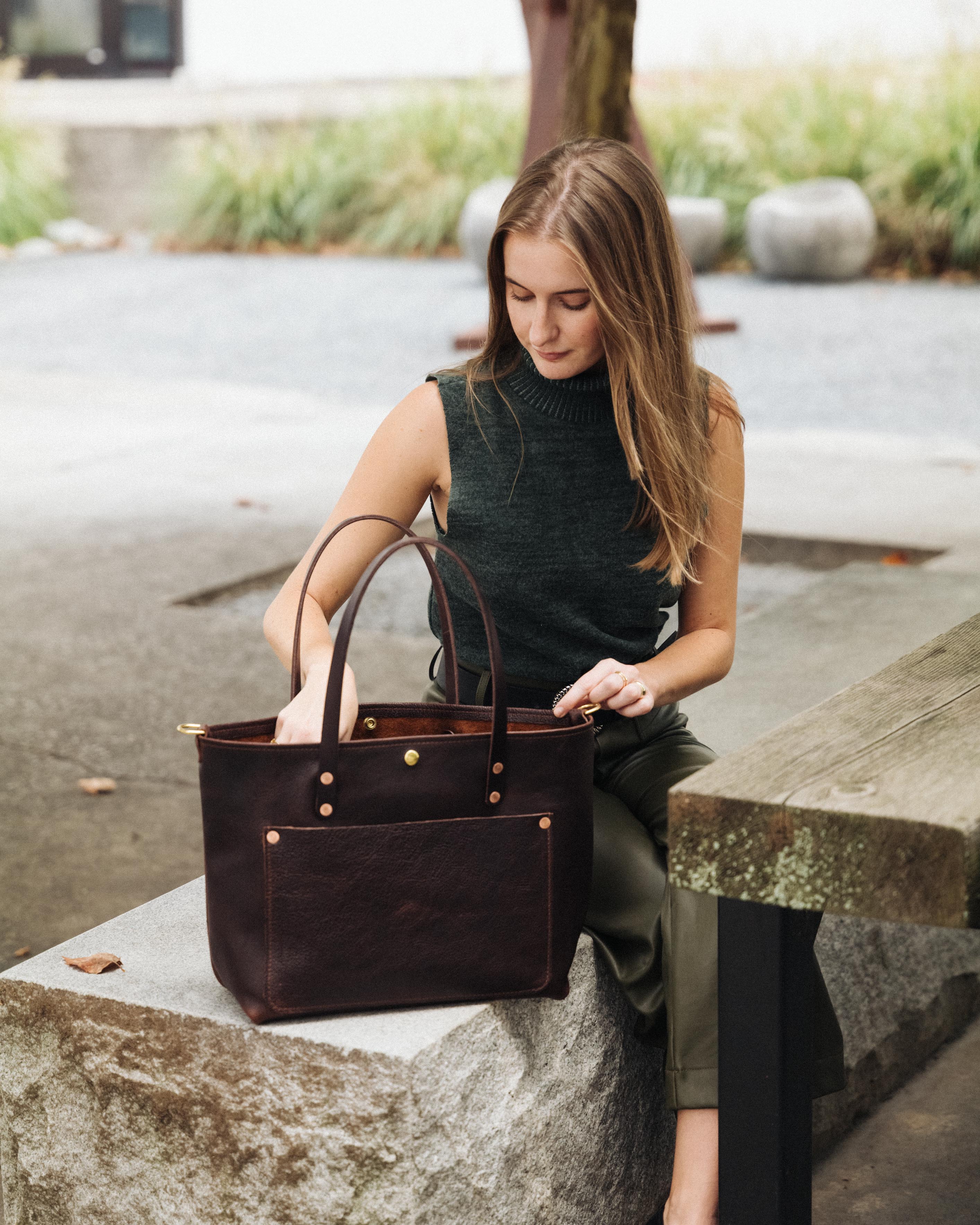 Dark Brown Bulldog East West Travel Tote - Image 9