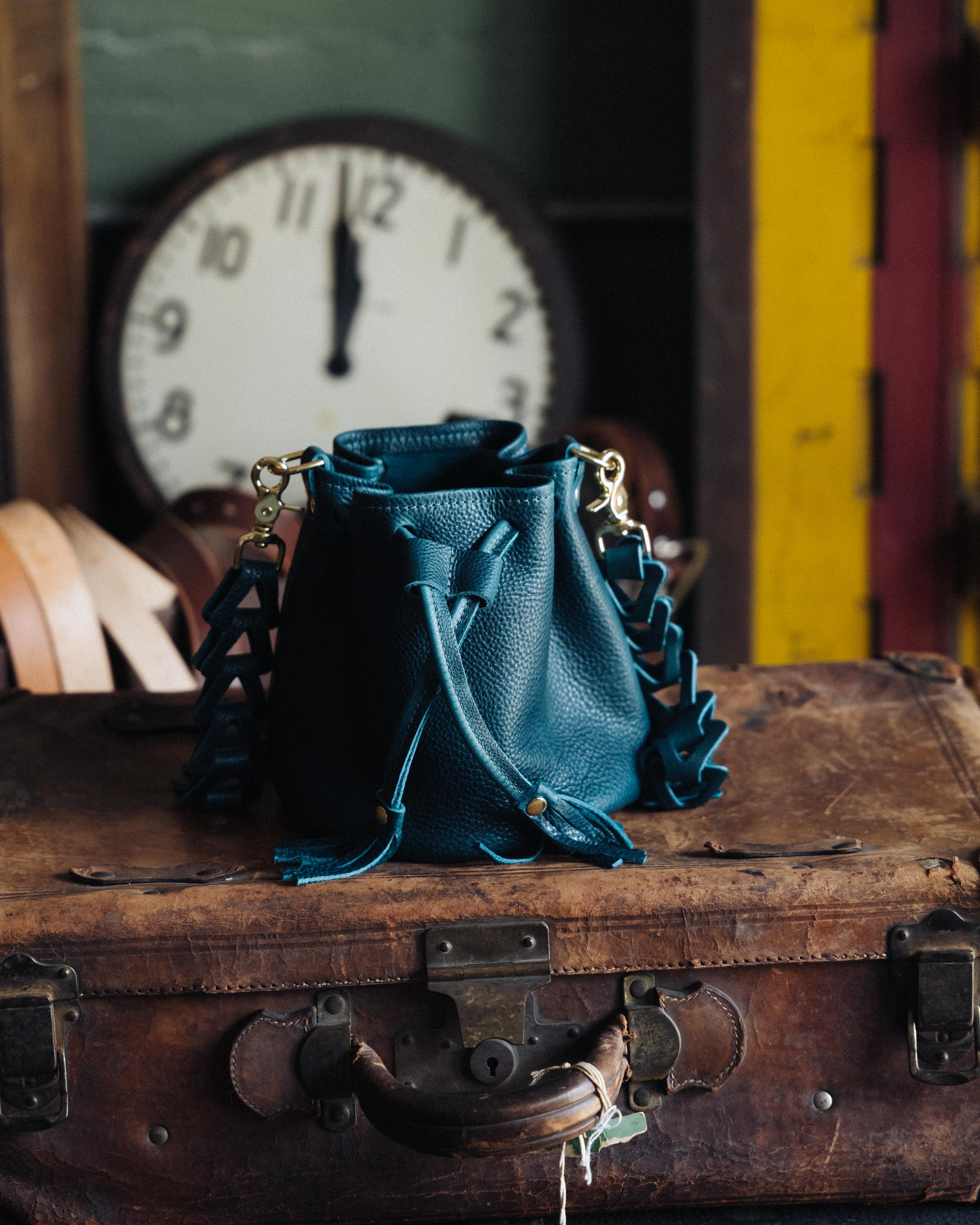 Dark Teal Bulldog Mini Bucket Bag - Image 5