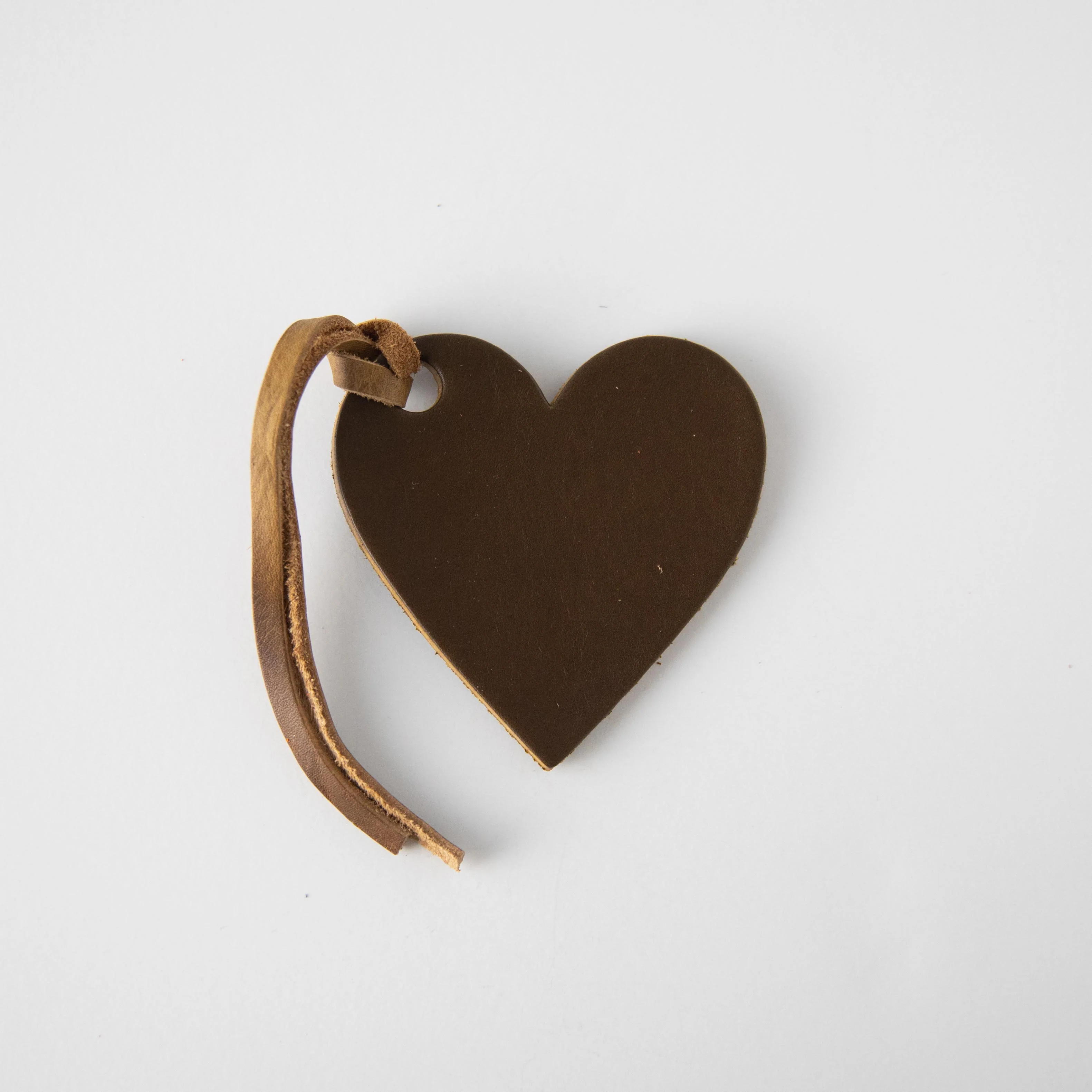Olive Leather Heart Tag