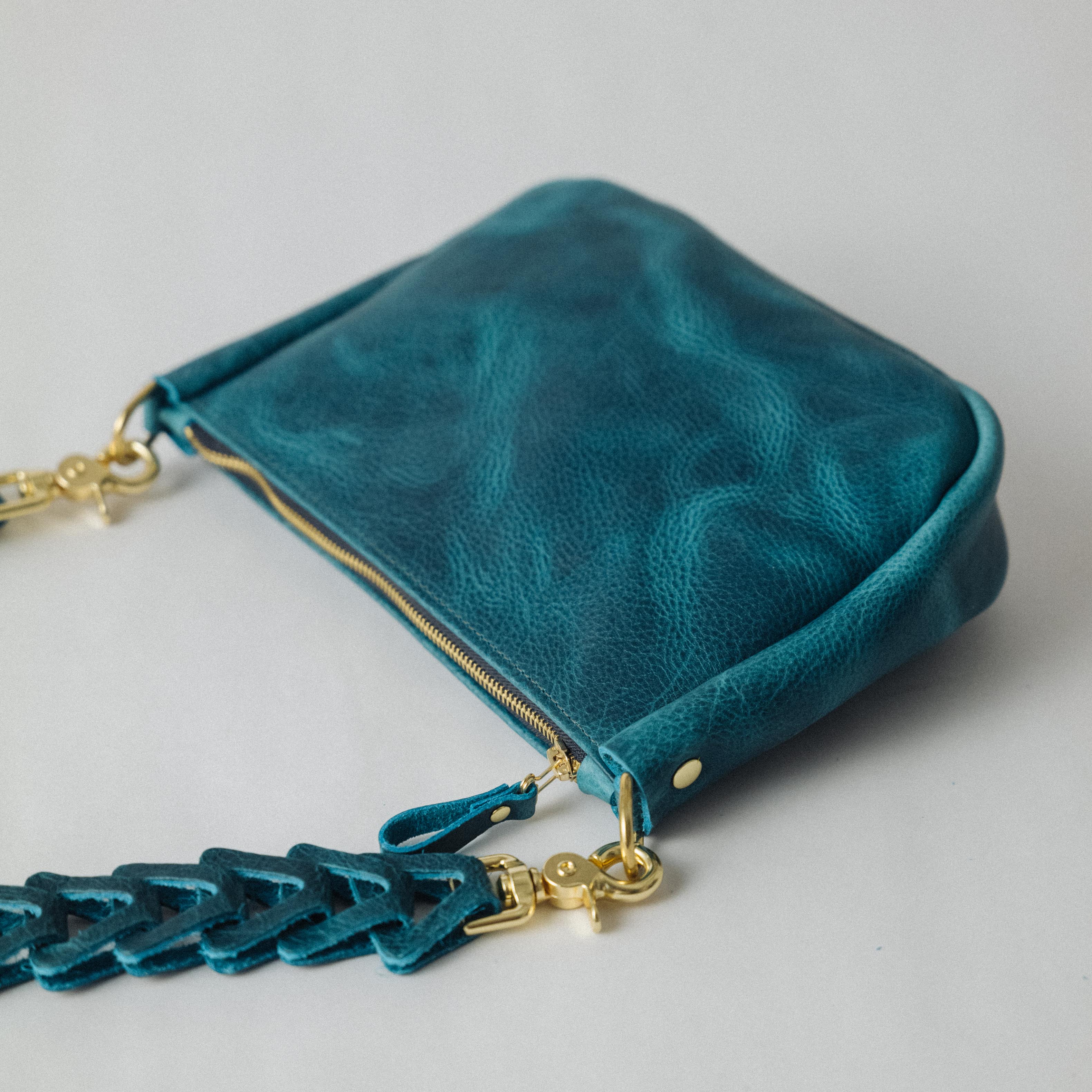 Scratch-and-Dent Petrol Blue Bison Medium Crossbody Bag - Image 4