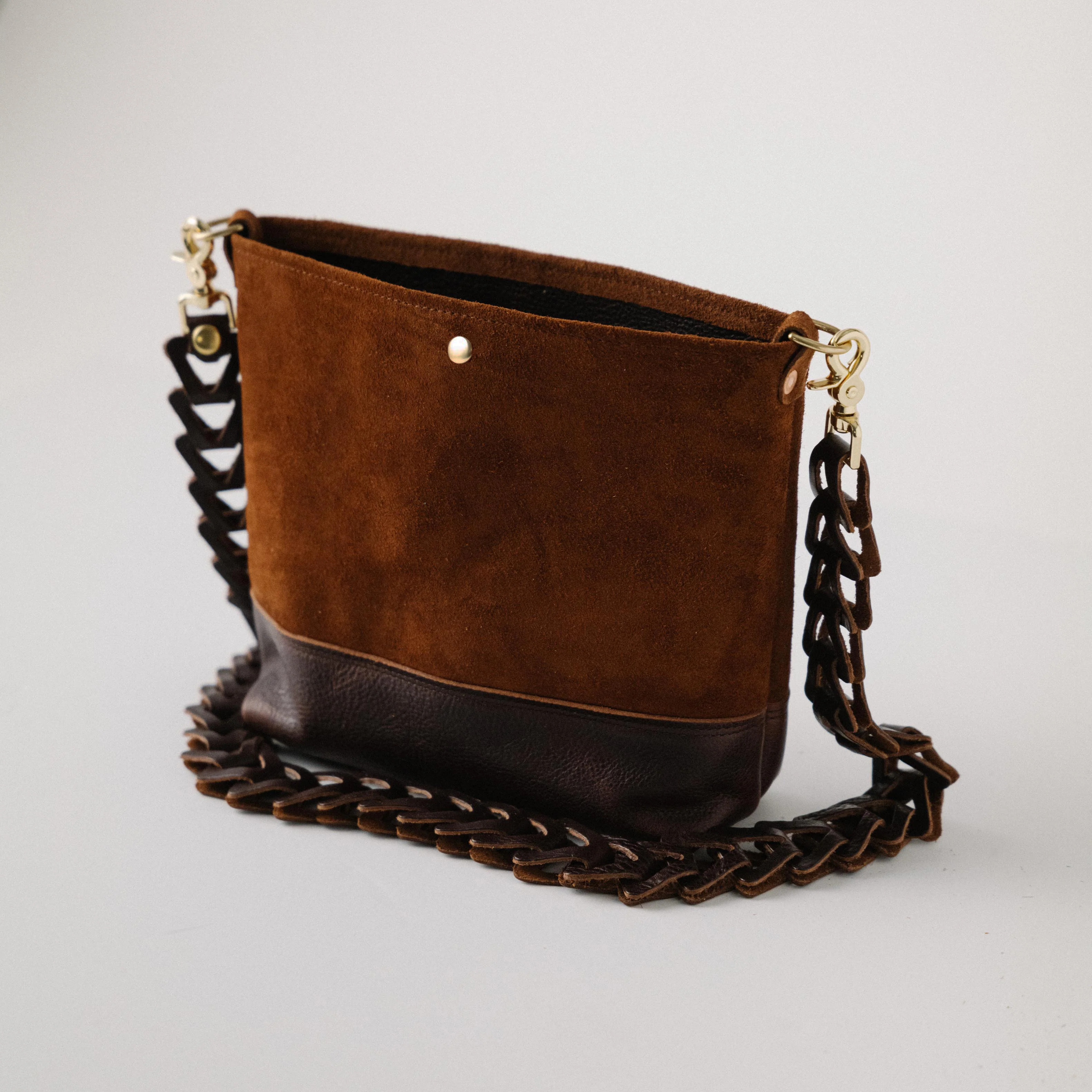 Roughout Dark Brown Bulldog Crossbody Panel Tote - Image 2