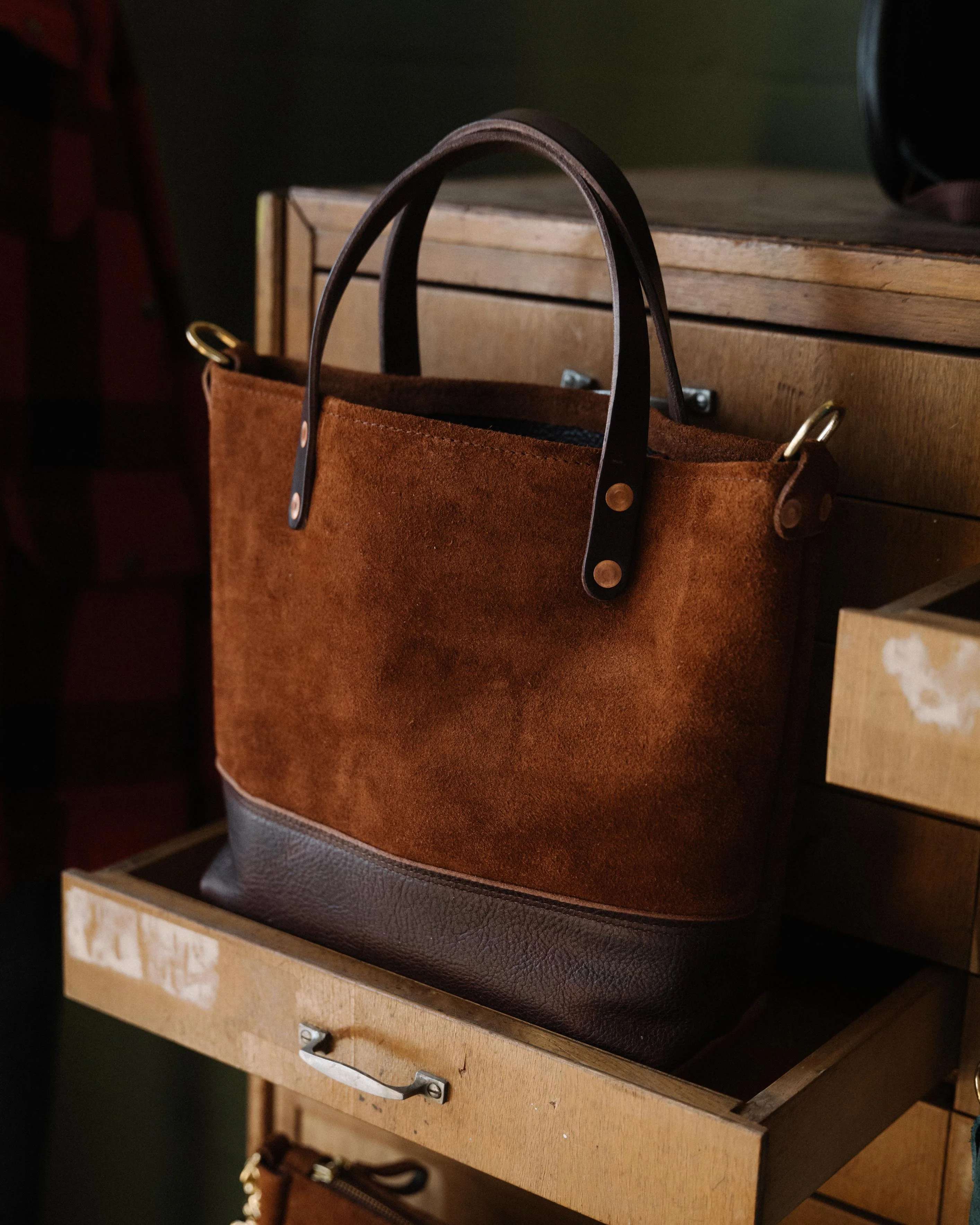 Roughout Dark Brown Bulldog Mini Panel Tote - Image 6
