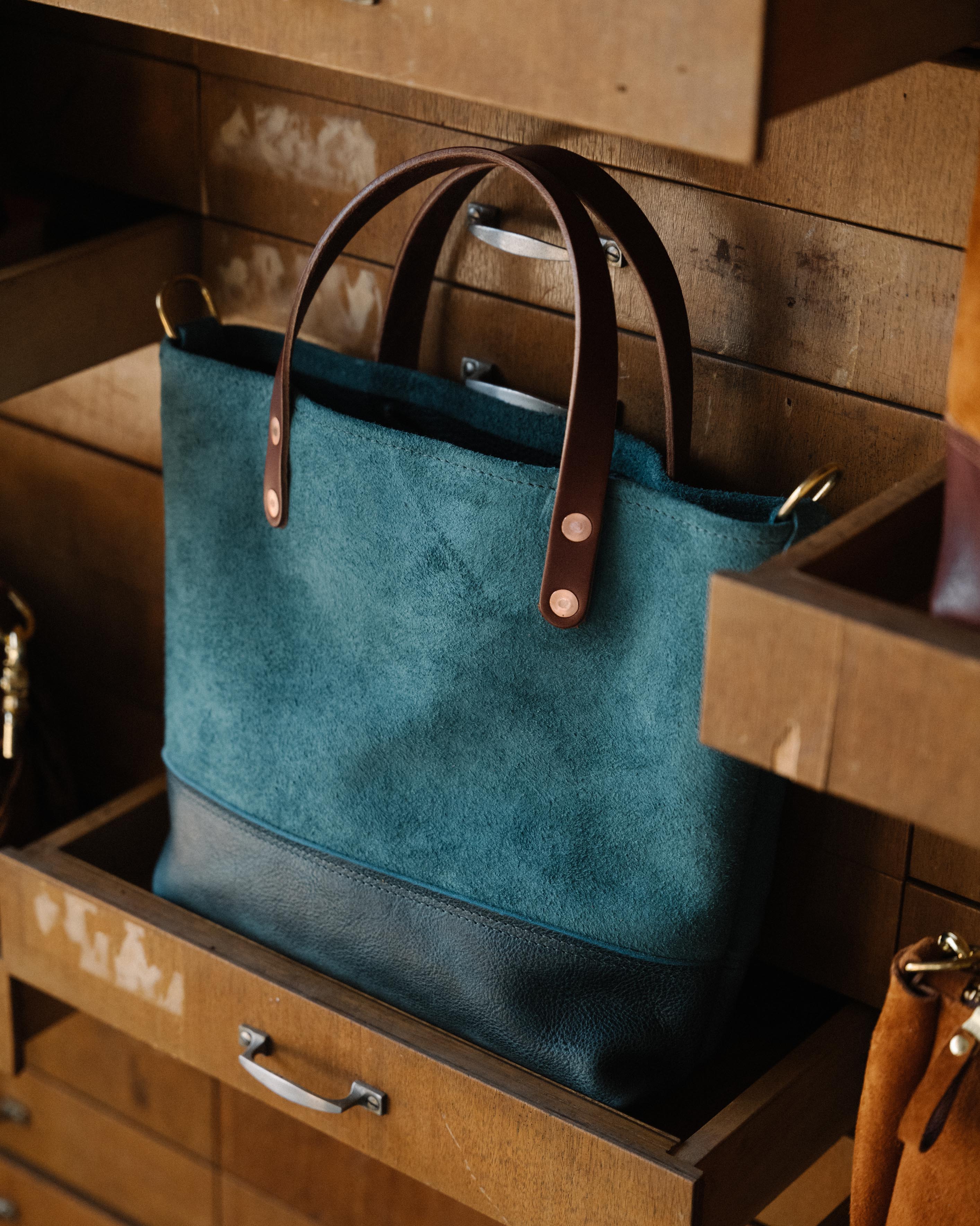 Roughout Dark Teal Bulldog Mini Panel Tote - Image 6