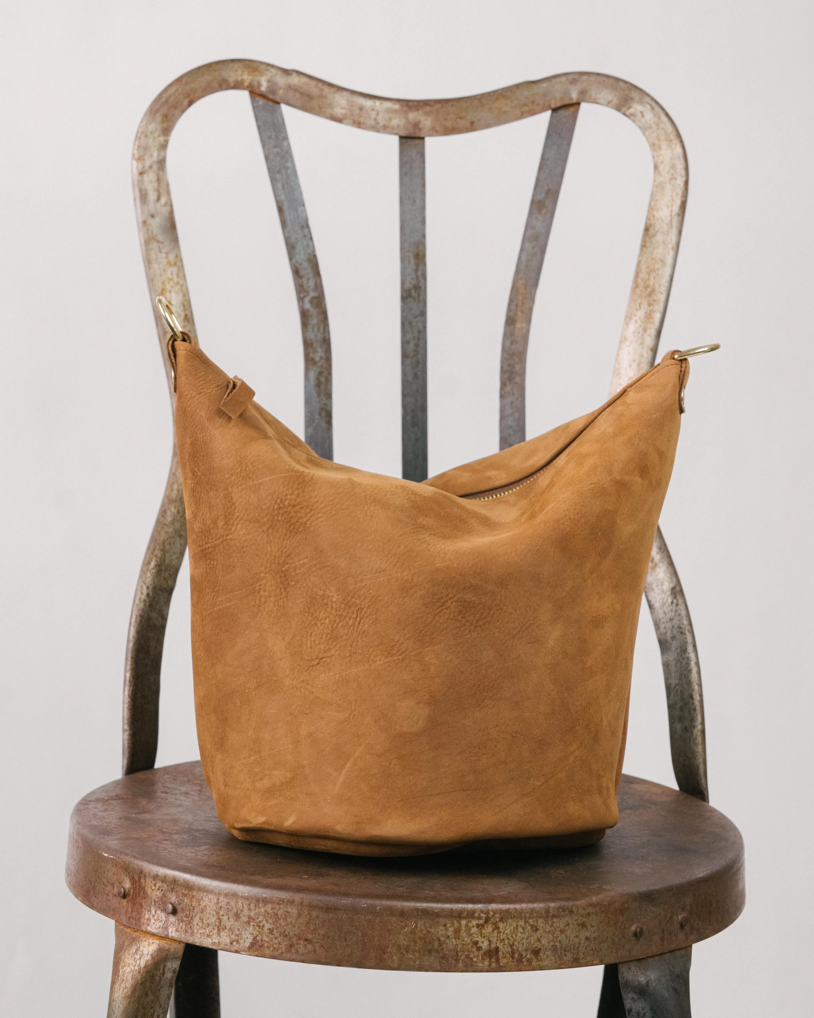 Tan Nubuck Mini Zip-Top Bucket Bag - Image 3