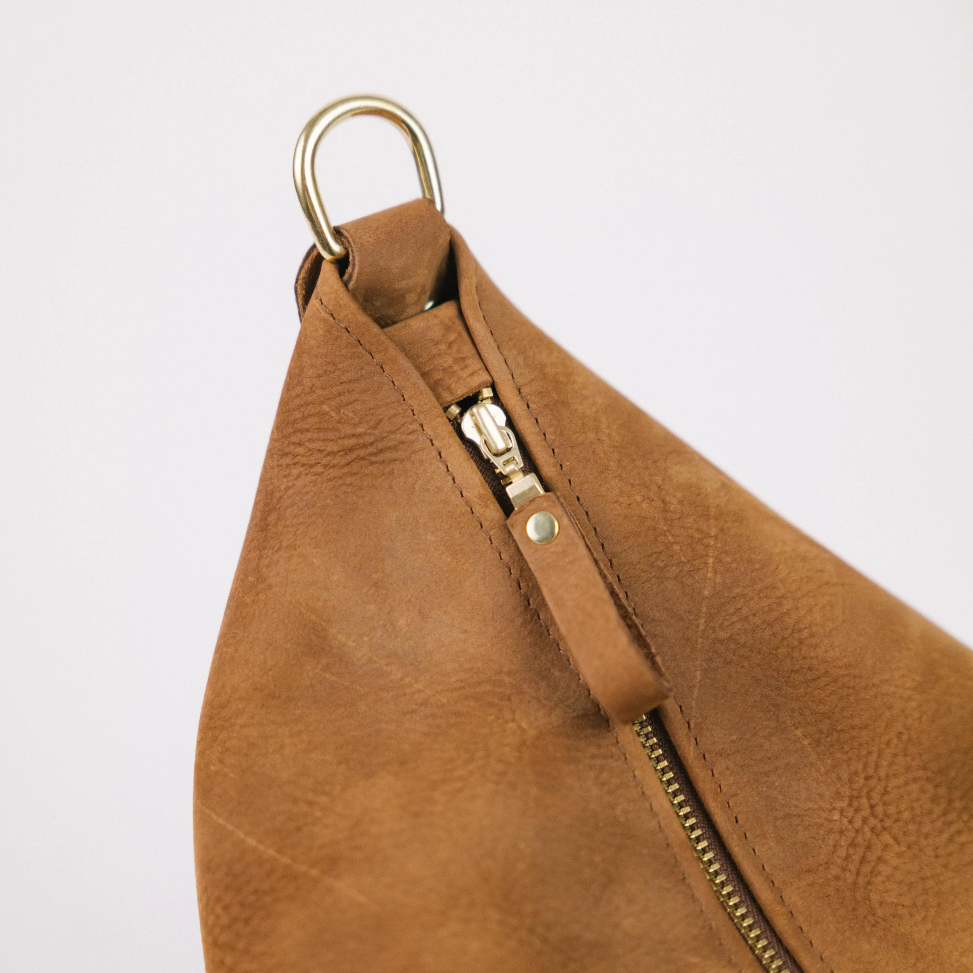 Tan Nubuck Zip-Top Bucket Bag - Image 2